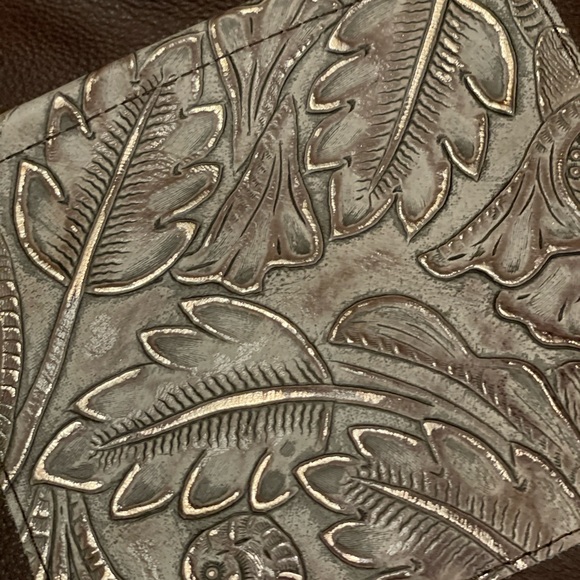 Champagne Tooled Leather Purse with Playful 12" Fringe - Handmade in USA - Picture 8 of 16